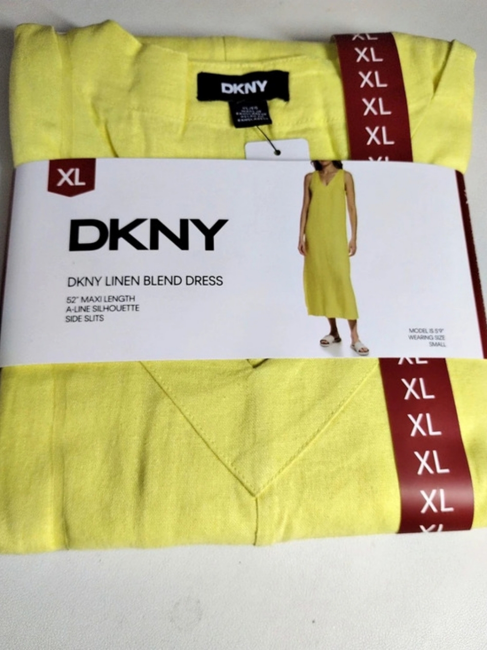 DKNY Linen Blend Dress Maxi Dress in Yellow XL NWT